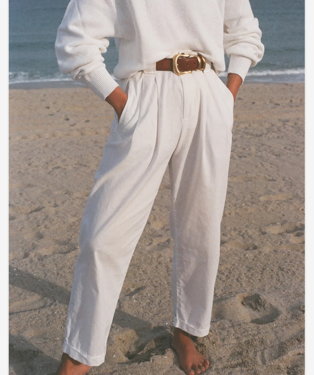 Na Nin Townes ivory linen pleated cuffed trouser pant Size L Minimal Classic